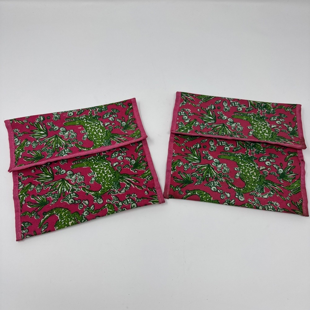 Lilly Pulitzer Reusable Insulated Sandwich Snack Bag Pink Green pink alligator 2